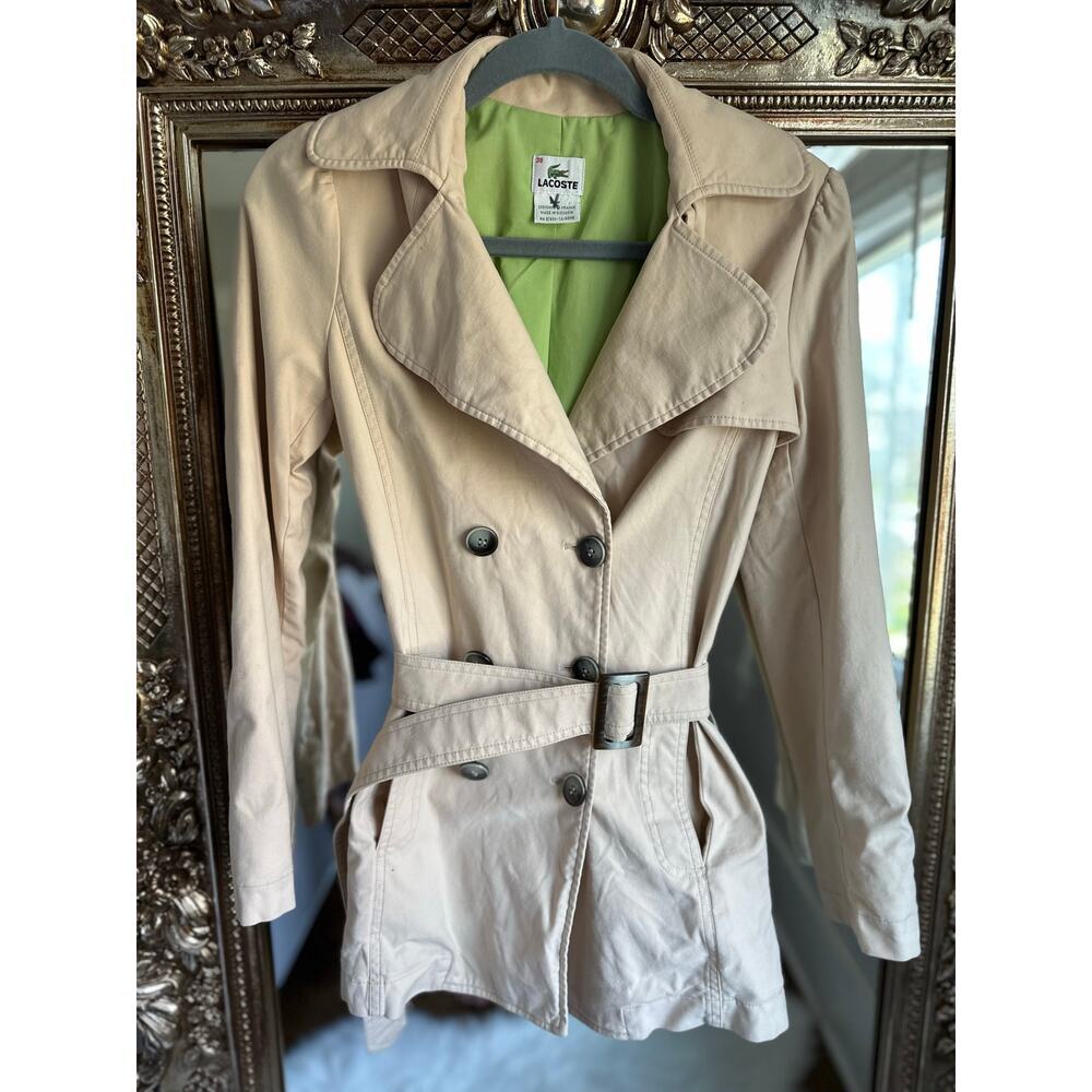 Lacoste Khaki Tan Belted Trench Coat Size 38/Small